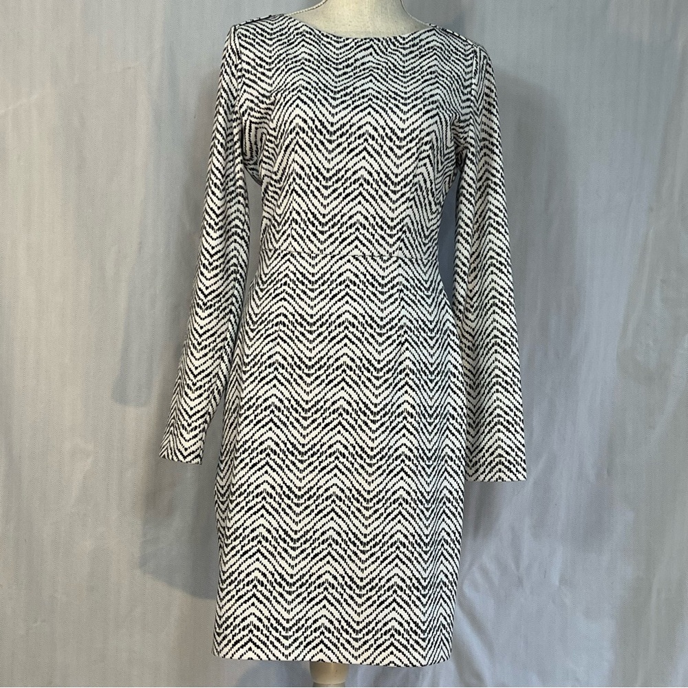 The Limited Dress Black & White Knit Abstract Print Long Sleeves Scoop Neck 6 👍